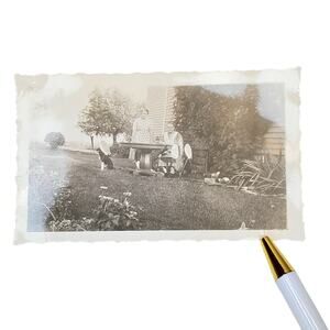 Vtg 2 Older Women Posing with Dog Original Monochrome Photography Found